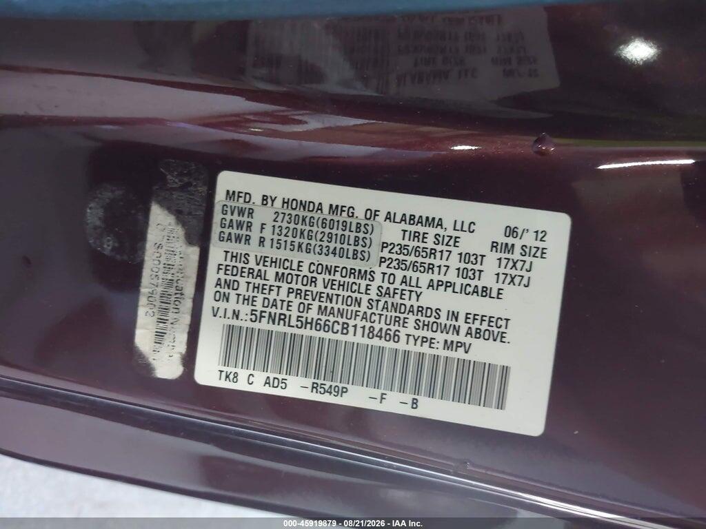 5FNRL5H66CB118466 2012 HONDA ODYSSEY photo no. 9