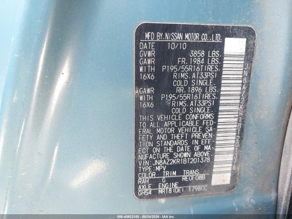 JN8AZ2KR1BT201378 2011 NISSAN CUBE photo no. 9