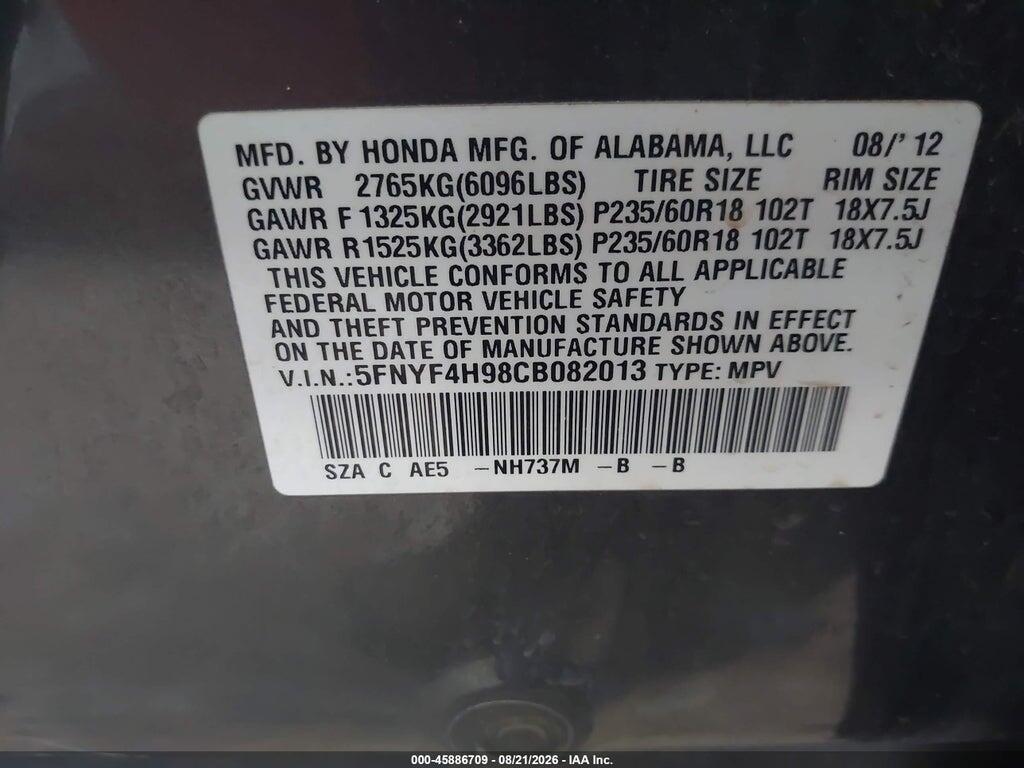 5FNYF4H98CB082013 2012 HONDA PILOT photo no. 9