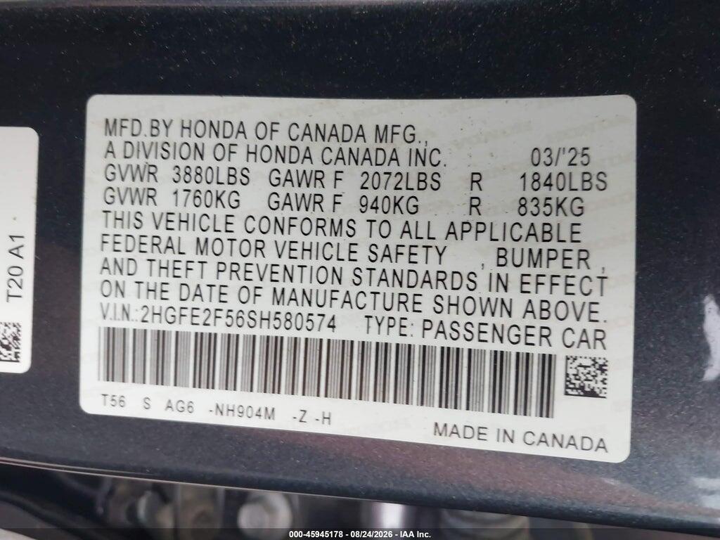 2HGFE2F56SH580574 2025 HONDA CIVIC photo no. 9