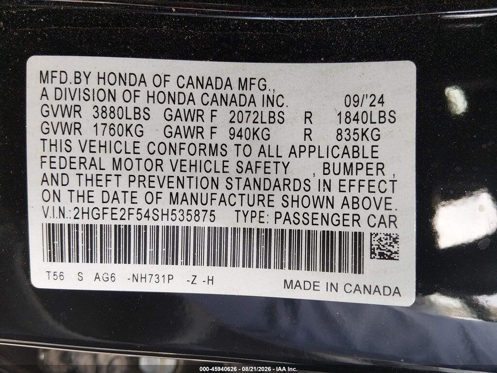 2HGFE2F54SH535875 2025 HONDA CIVIC photo no. 9