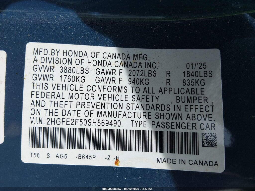 2HGFE2F50SH569490 2025 HONDA CIVIC photo no. 9