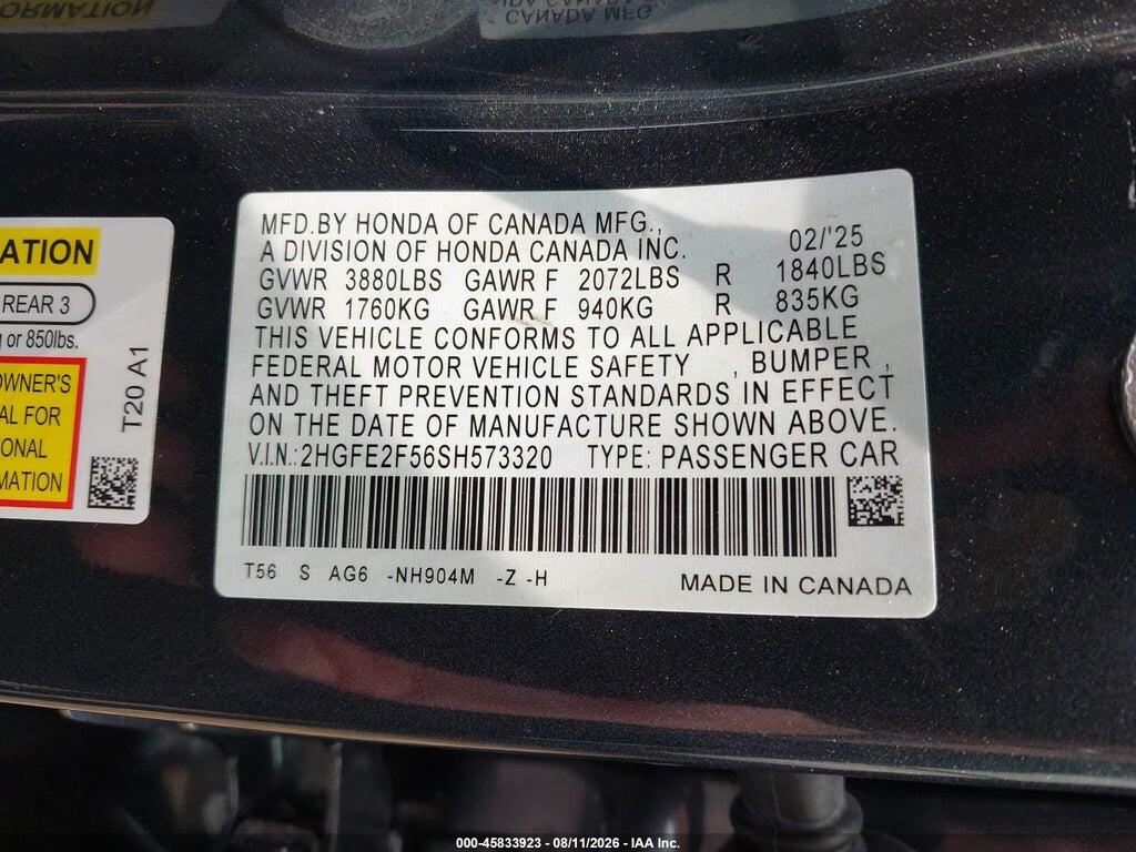 2HGFE2F56SH573320 2025 HONDA CIVIC photo no. 9