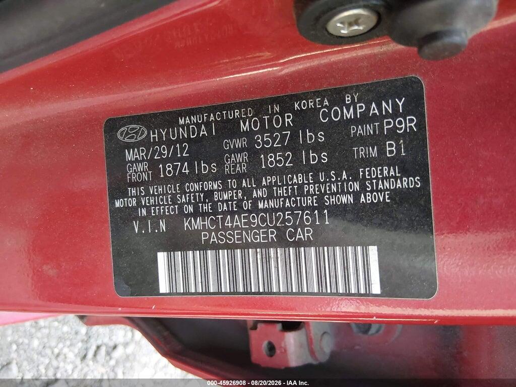 KMHCT4AE9CU257611 2012 HYUNDAI ACCENT photo no. 9