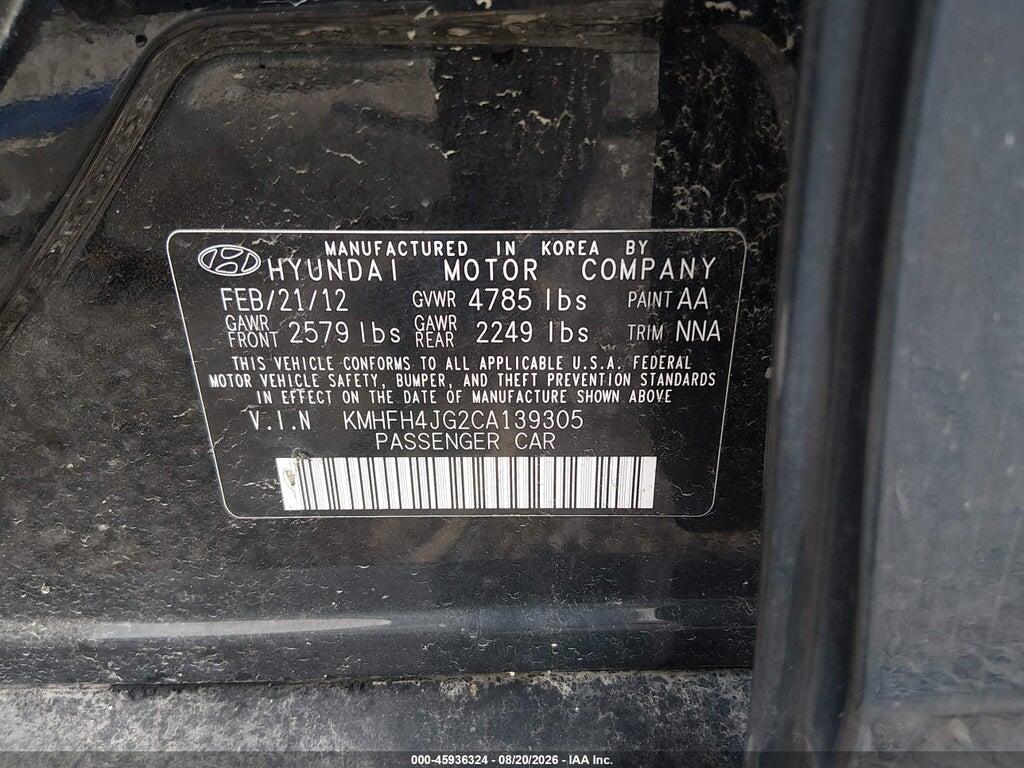 KMHFH4JG2CA139305 2012 HYUNDAI AZERA photo no. 9