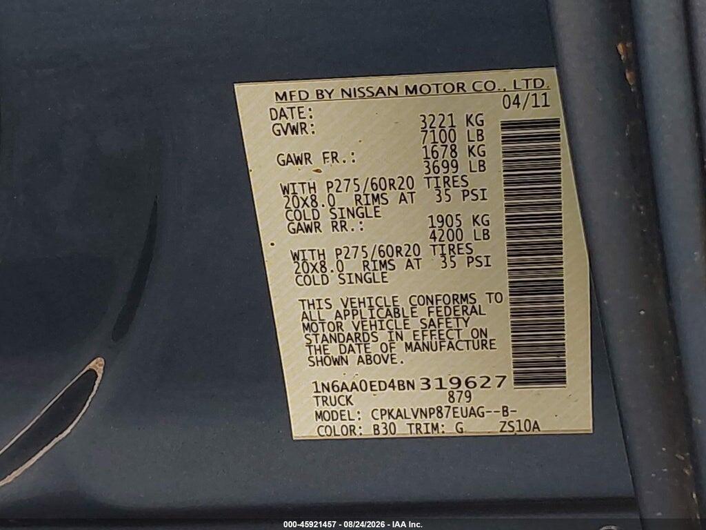 1N6AA0ED4BN319627 2011 NISSAN TITAN photo no. 9