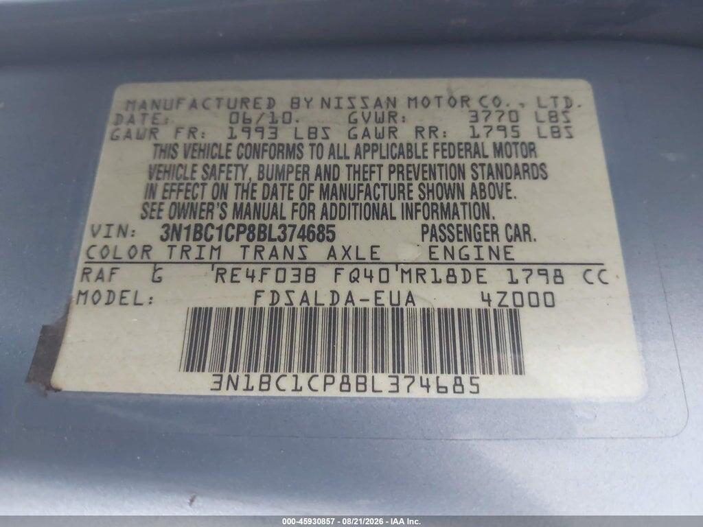 3N1BC1CP8BL374685 2011 NISSAN VERSA photo no. 9