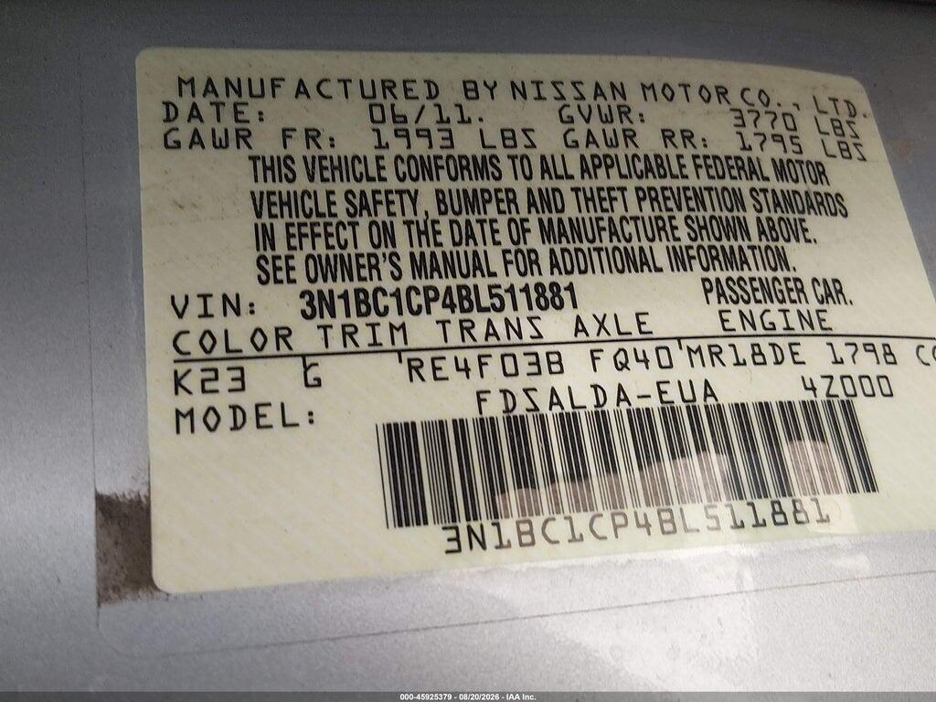 3N1BC1CP4BL511881 2011 NISSAN VERSA photo no. 9