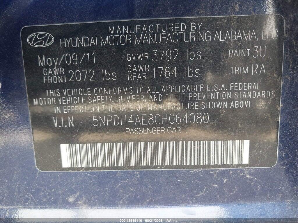 5NPDH4AE8CH064080 2012 HYUNDAI ELANTRA photo no. 9