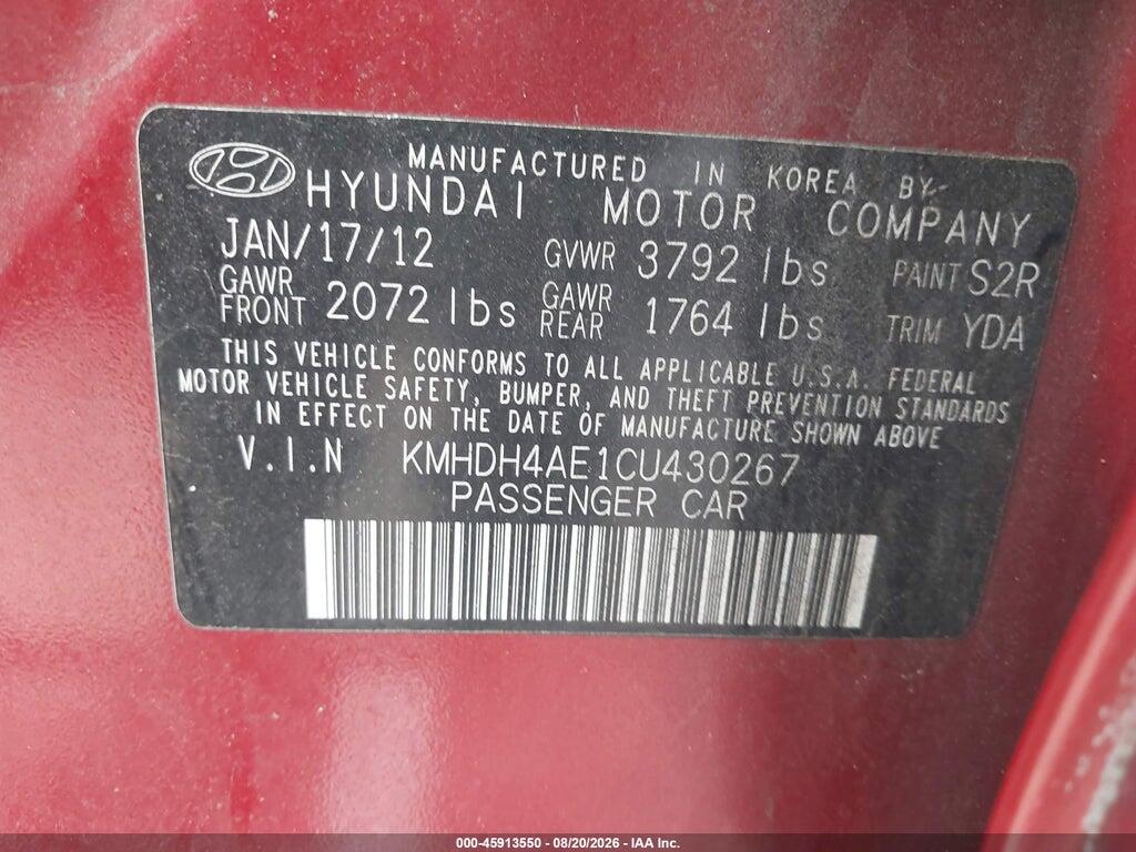 KMHDH4AE1CU430267 2012 HYUNDAI ELANTRA photo no. 9