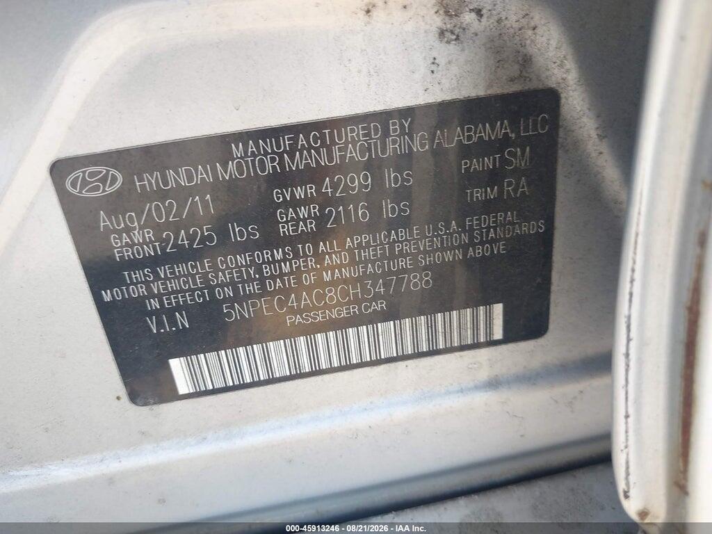 5NPEC4AC8CH347788 2012 HYUNDAI SONATA photo no. 9