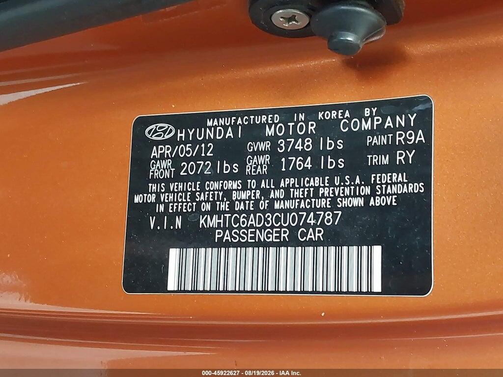 KMHTC6AD3CU074787 2012 HYUNDAI VELOSTER photo no. 9