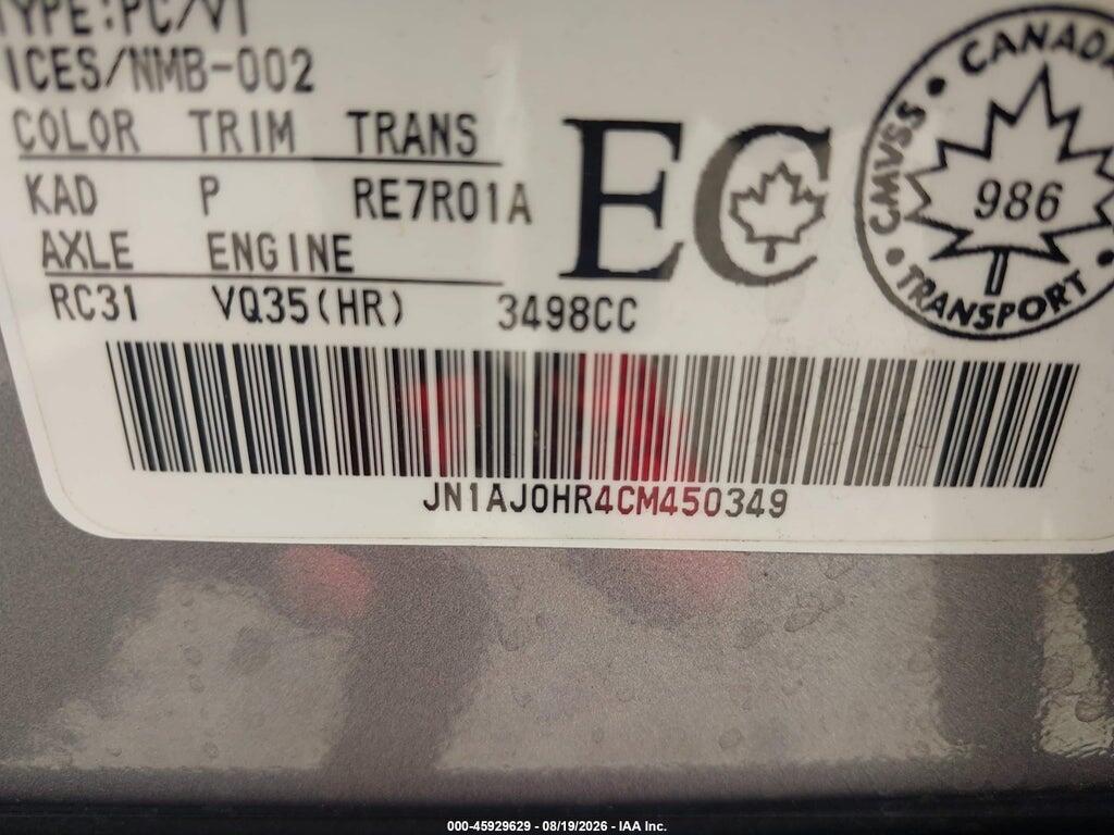 JN1AJ0HR4CM450349 2012 INFINITI EX35 photo no. 9