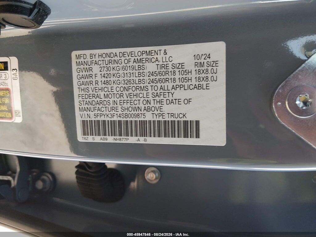 5FPYK3F14SB009875 2025 HONDA RIDGELINE photo no. 9