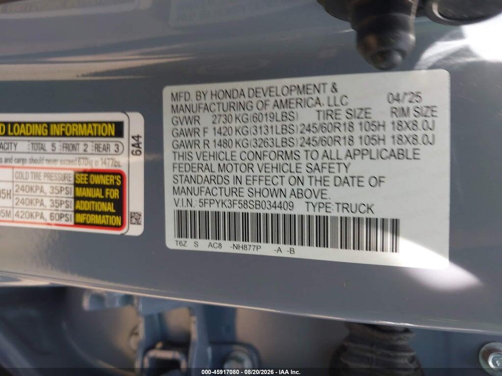 5FPYK3F58SB034409 2025 HONDA RIDGELINE photo no. 9
