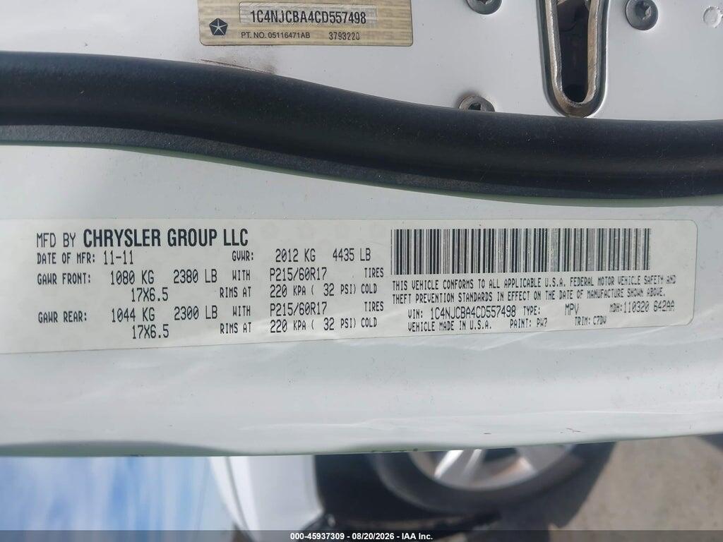 1C4NJCBA4CD557498 2012 JEEP COMPASS photo no. 9