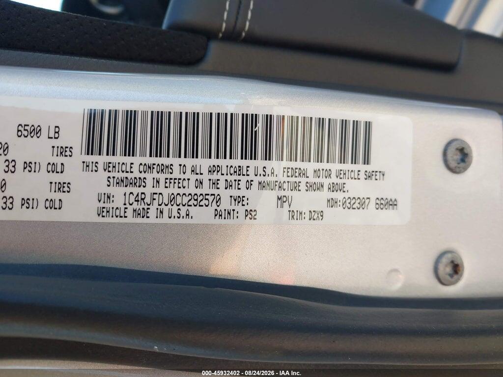 1C4RJFDJ0CC292570 2012 JEEP GRAND CHEROKEE photo no. 9