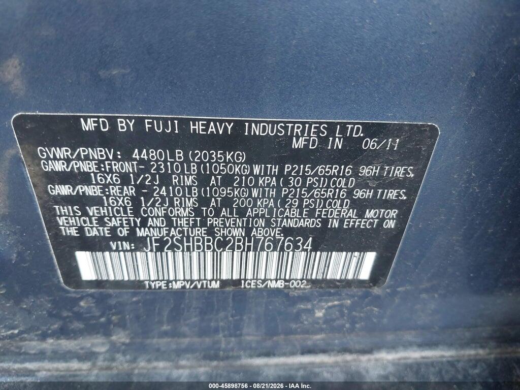 JF2SHBBC2BH767634 2011 SUBARU FORESTER photo no. 9