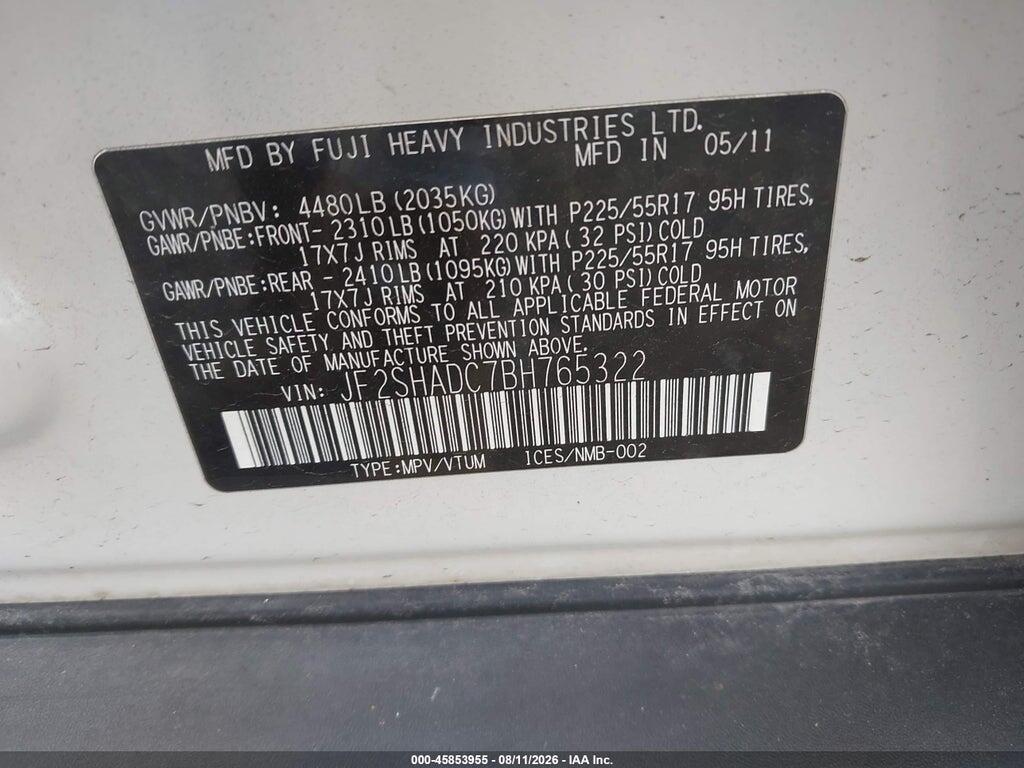 JF2SHADC7BH765322 2011 SUBARU FORESTER photo no. 9