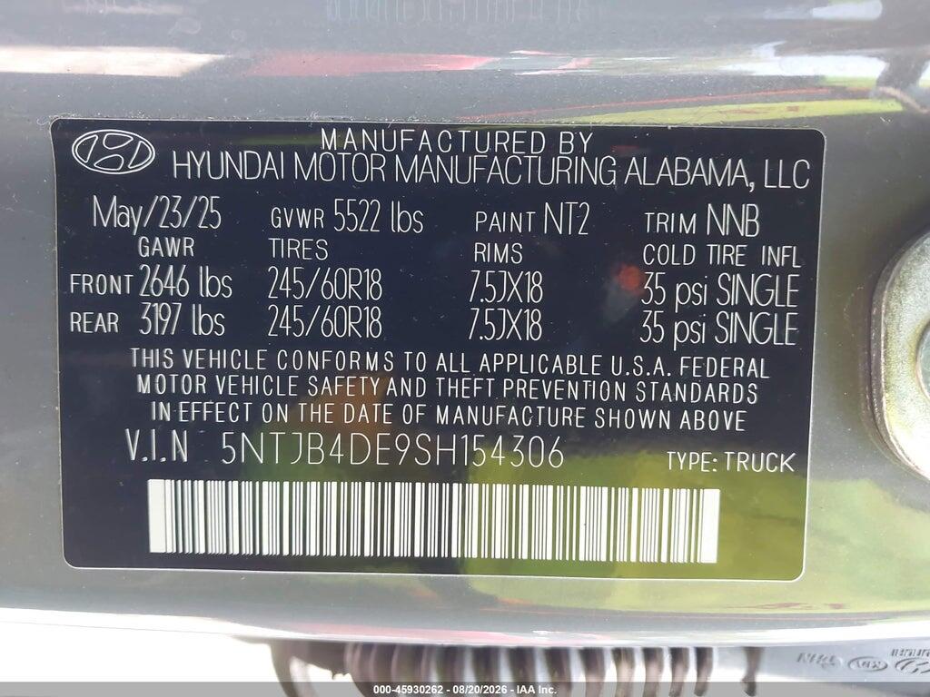 5NTJB4DE9SH154306 2025 HYUNDAI SANTA CRUZ photo no. 9