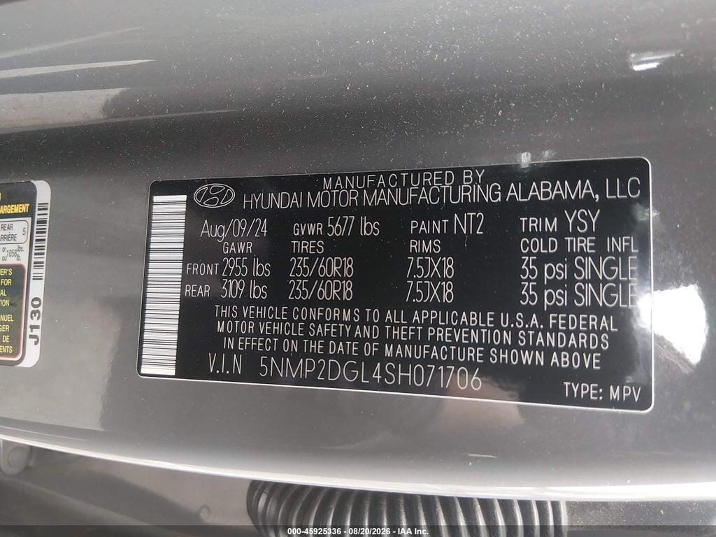 5NMP2DGL4SH071706 2025 HYUNDAI SANTA FE photo no. 9