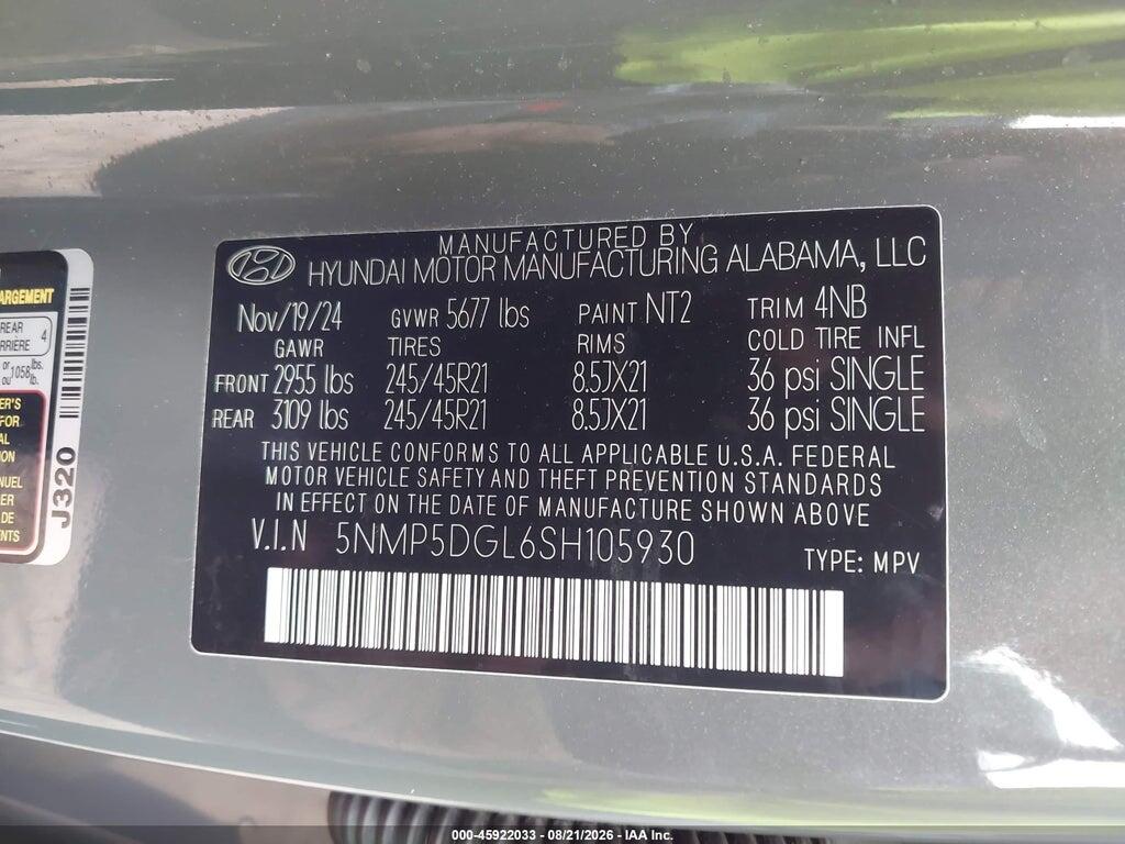 5NMP5DGL6SH105930 2025 HYUNDAI SANTA FE photo no. 9