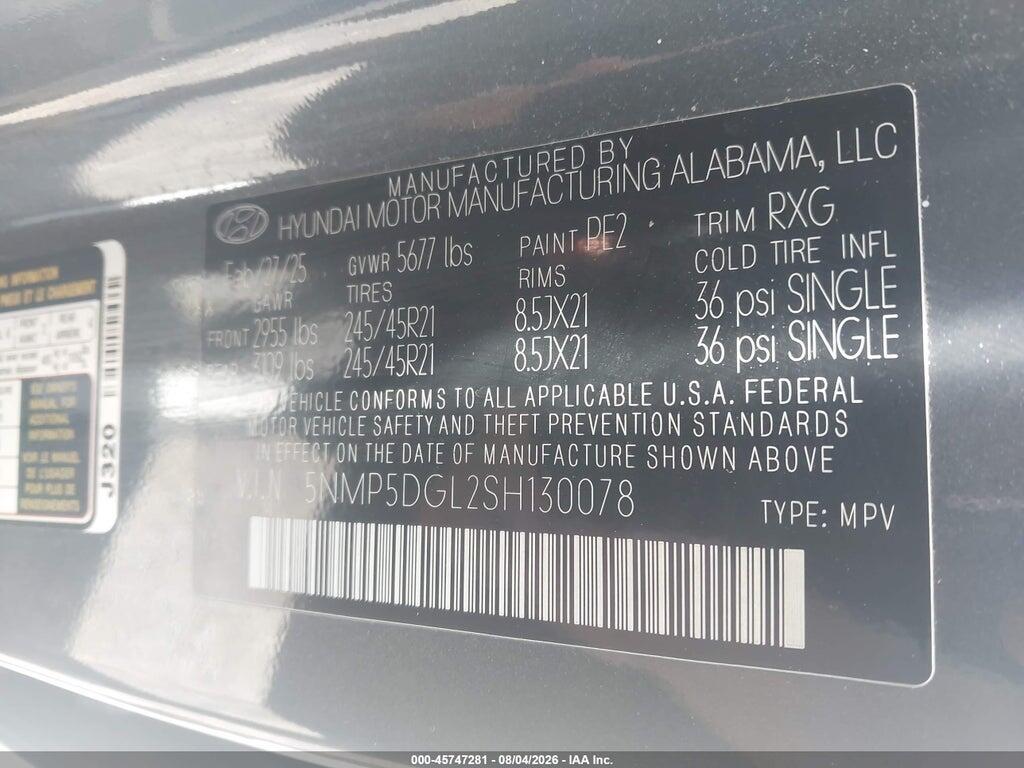 5NMP5DGL2SH130078 2025 HYUNDAI SANTA FE photo no. 9
