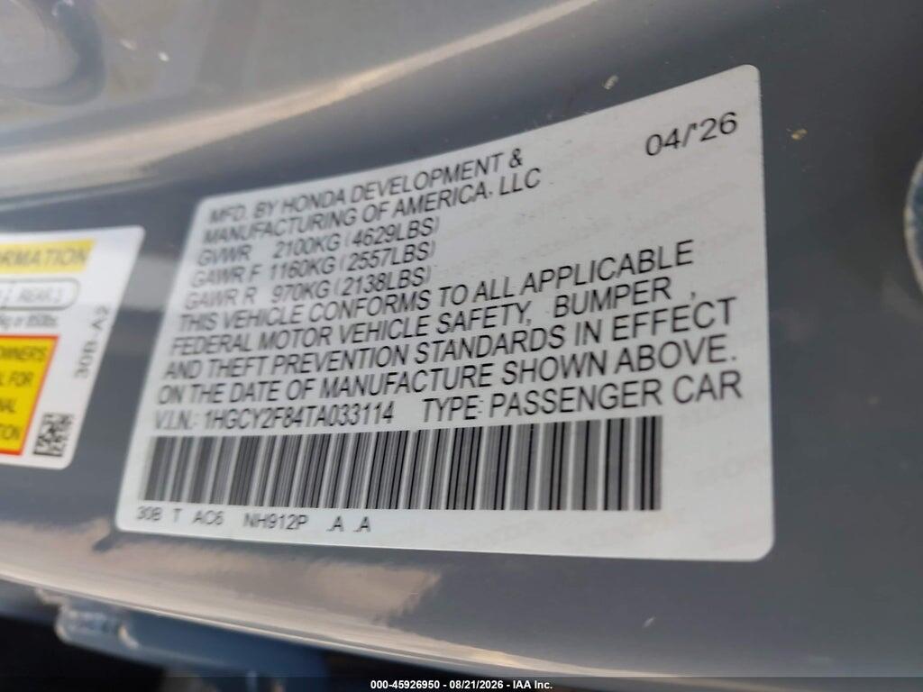 1HGCY2F84TA033114 2026 HONDA ACCORD HYBRID photo no. 9