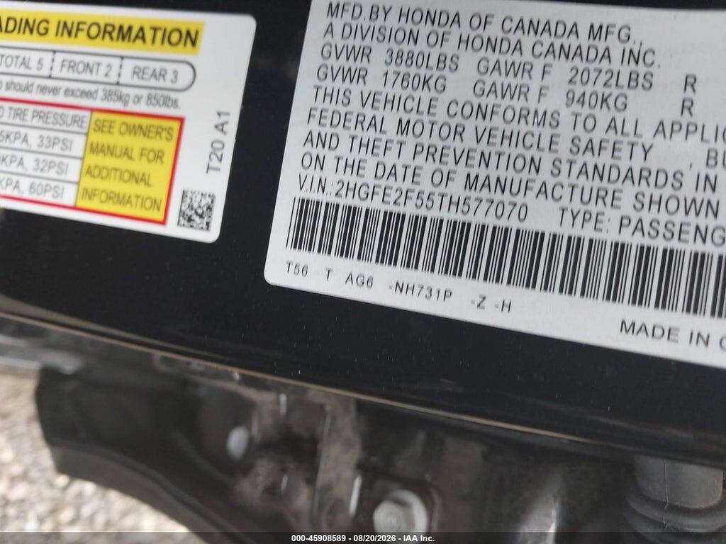 2HGFE2F55TH577070 2026 HONDA CIVIC photo no. 9