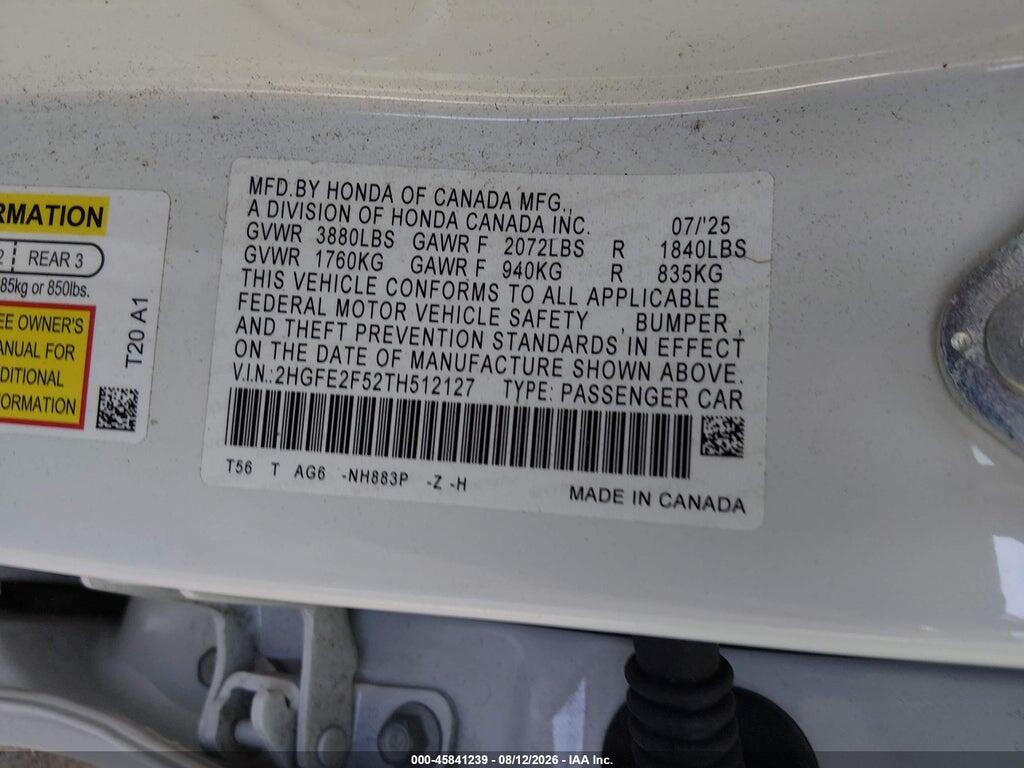 2HGFE2F52TH512127 2026 HONDA CIVIC photo no. 9