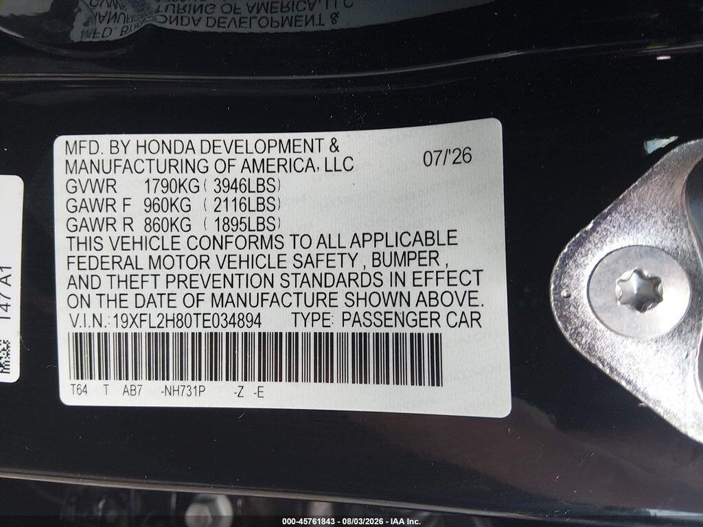 19XFL2H80TE034894 2026 HONDA CIVIC photo no. 9