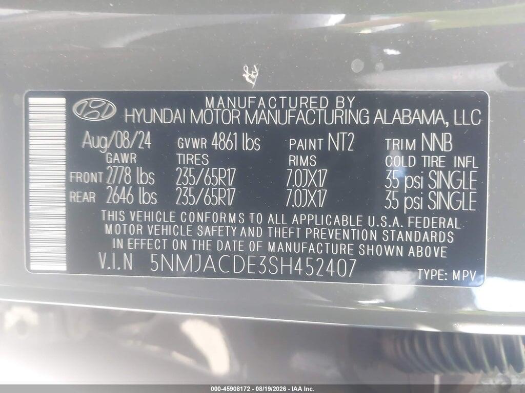 5NMJACDE3SH452407 2025 HYUNDAI TUCSON photo no. 9