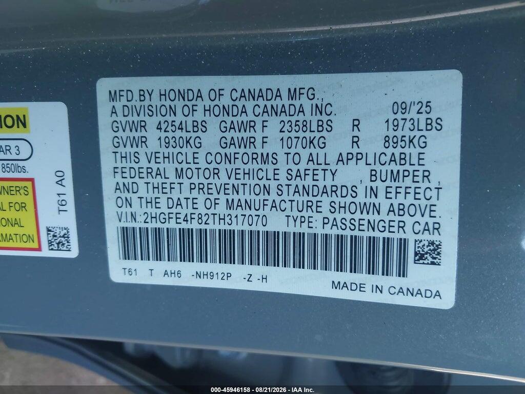 2HGFE4F82TH317070 2026 HONDA CIVIC HYBRID photo no. 9