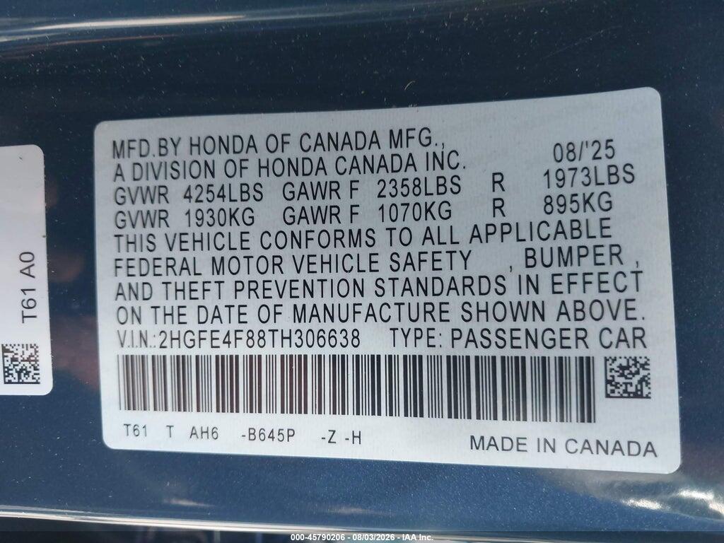 2HGFE4F88TH306638 2026 HONDA CIVIC HYBRID photo no. 9
