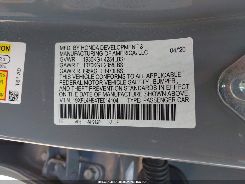 19XFL4H94TE014104 2026 HONDA CIVIC HYBRID photo no. 9