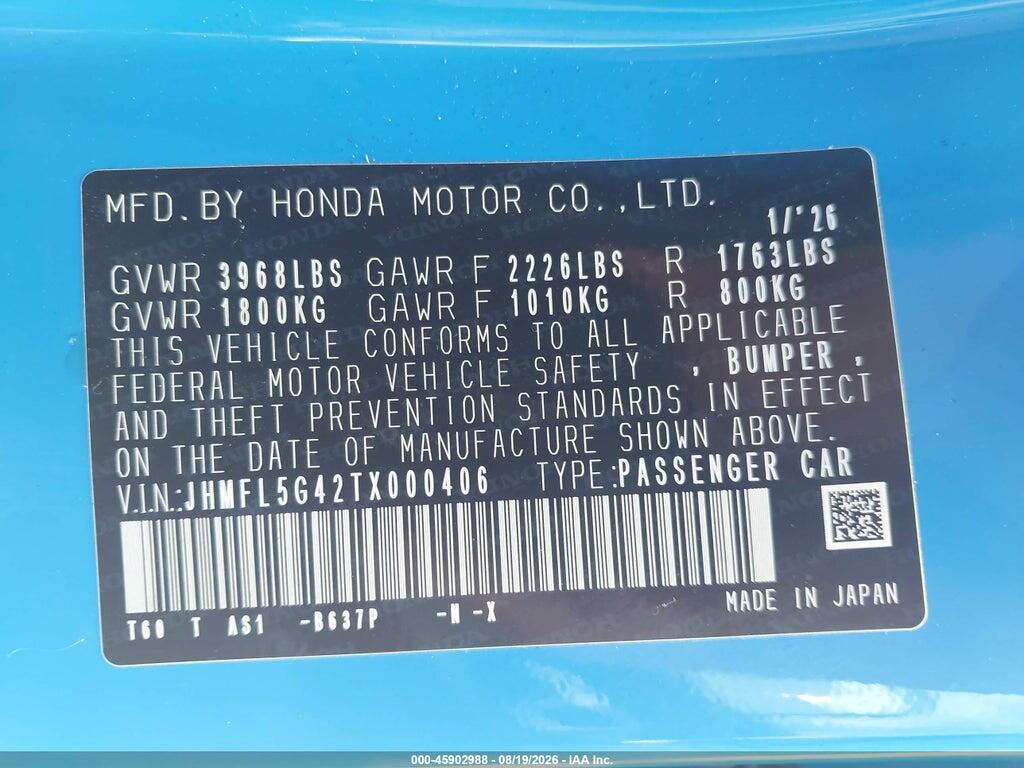 JHMFL5G42TX000406 2026 HONDA CIVIC TYPE R photo no. 9