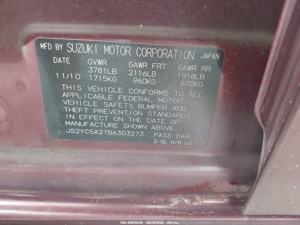 JS2YC5A27B6303273 2011 SUZUKI SX4 photo no. 9