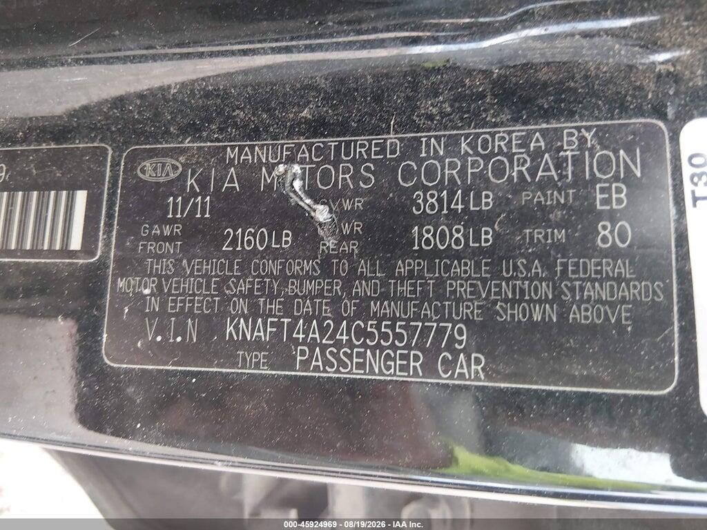 KNAFT4A24C5557779 2012 KIA FORTE photo no. 9