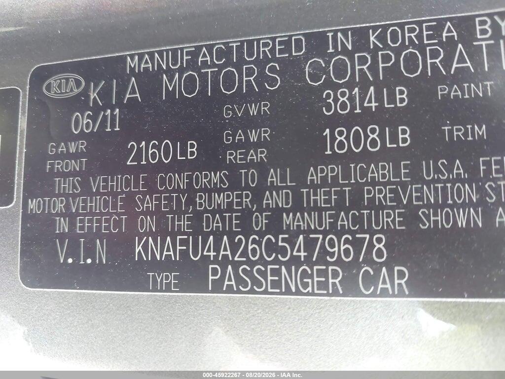 KNAFU4A26C5479678 2012 KIA FORTE photo no. 9