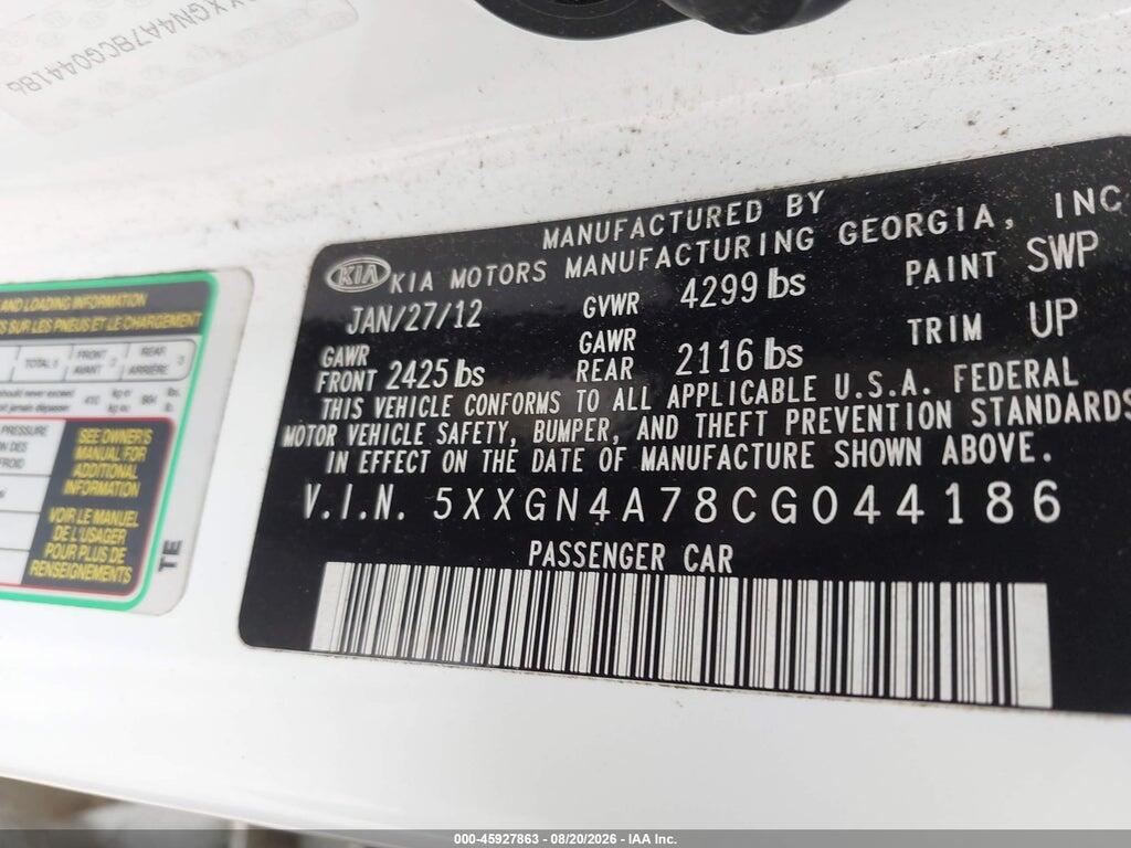 5XXGN4A78CG044186 2012 KIA OPTIMA photo no. 9