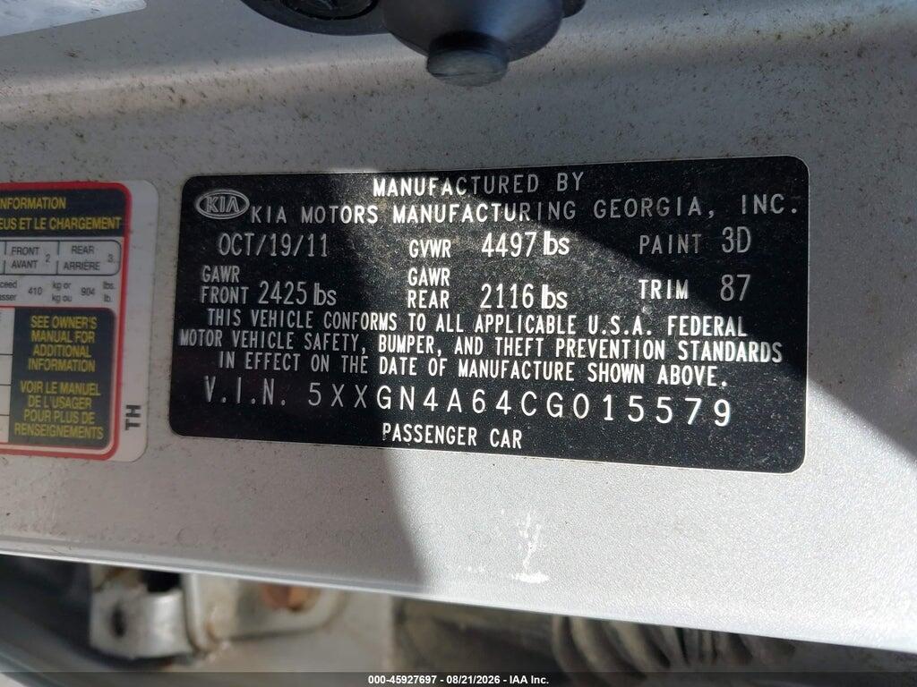 5XXGN4A64CG015579 2012 KIA OPTIMA photo no. 9