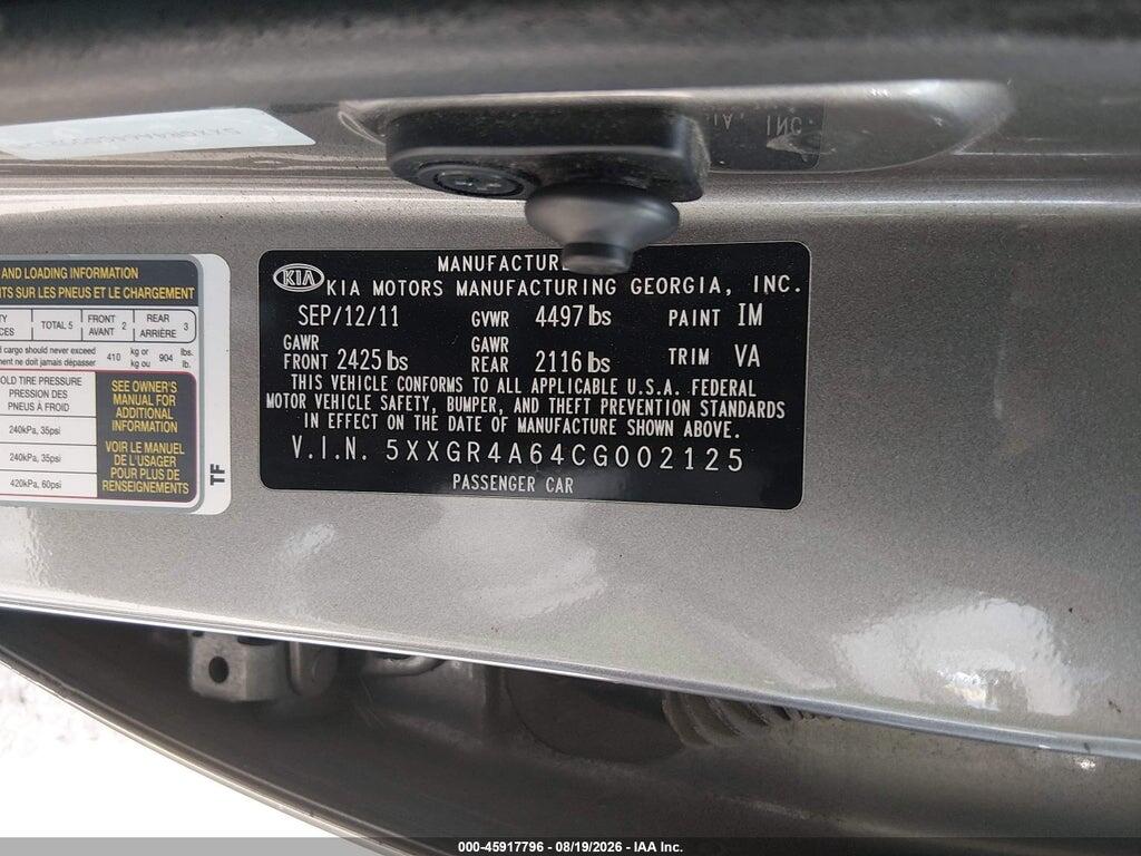 5XXGR4A64CG002125 2012 KIA OPTIMA photo no. 9