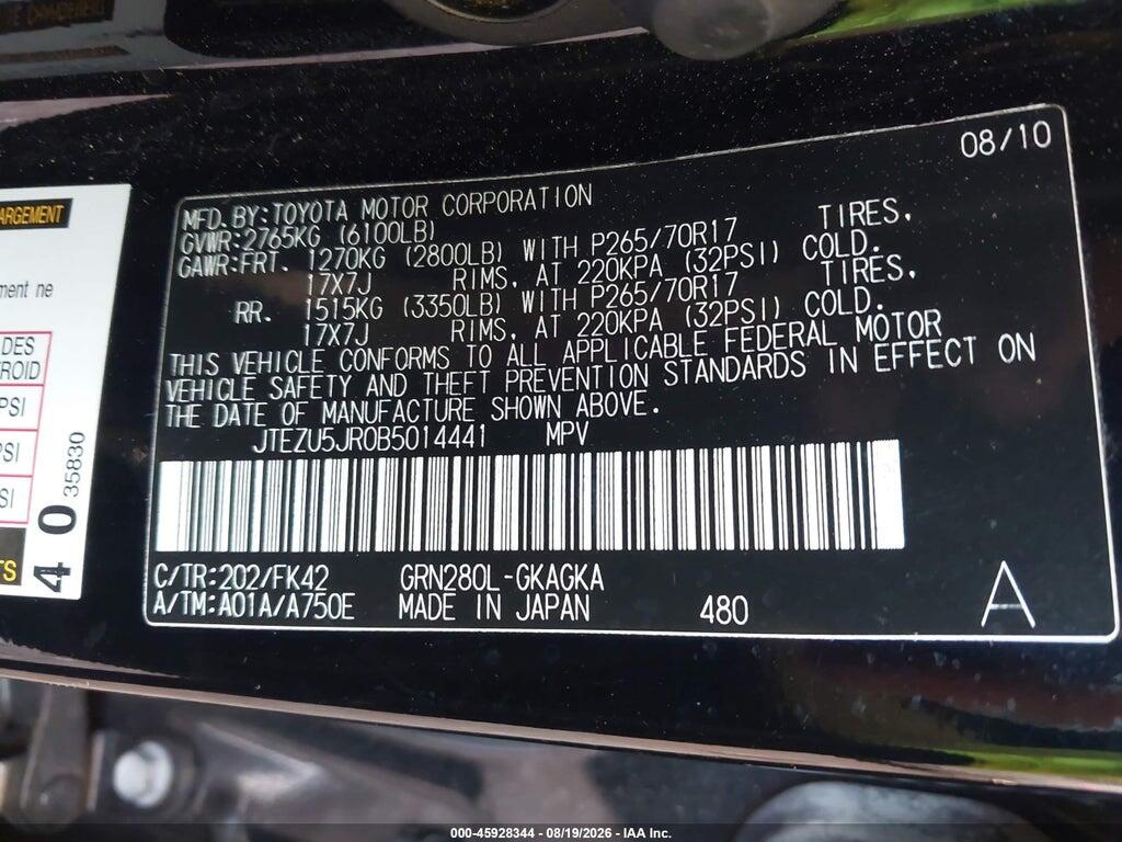JTEZU5JR0B5014441 2011 TOYOTA 4RUNNER photo no. 9