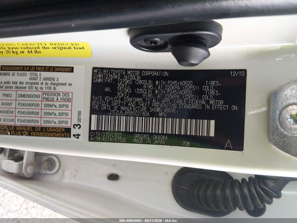 JTEZU5JR5B5021806 2011 TOYOTA 4RUNNER photo no. 9