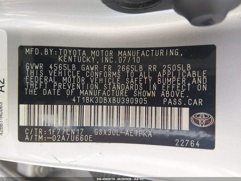 4T1BK3DBXBU390905 2011 TOYOTA AVALON photo no. 9