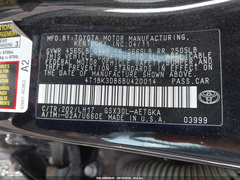 4T1BK3DB6BU420014 2011 TOYOTA AVALON photo no. 9