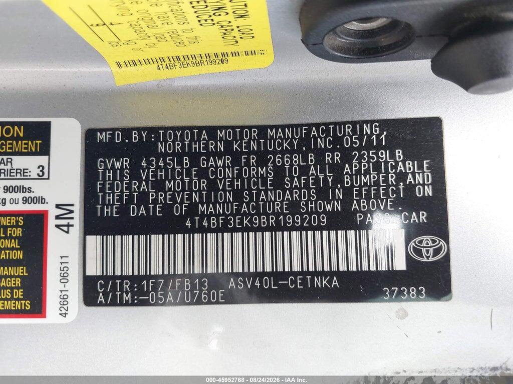 4T4BF3EK9BR199209 2011 TOYOTA CAMRY photo no. 9