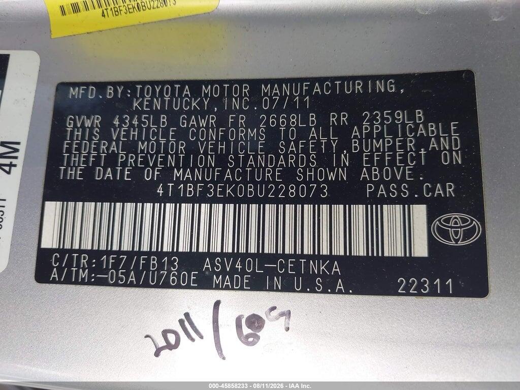 4T1BF3EK0BU228073 2011 TOYOTA CAMRY photo no. 9