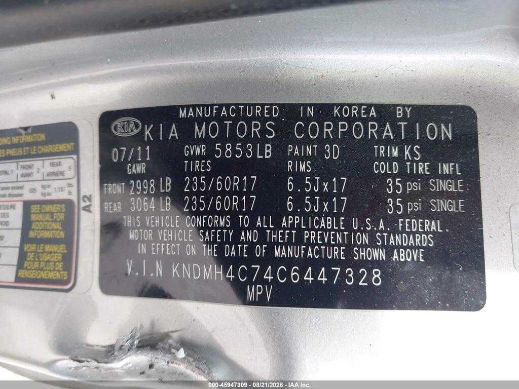 KNDMH4C74C6447328 2012 KIA SEDONA photo no. 9