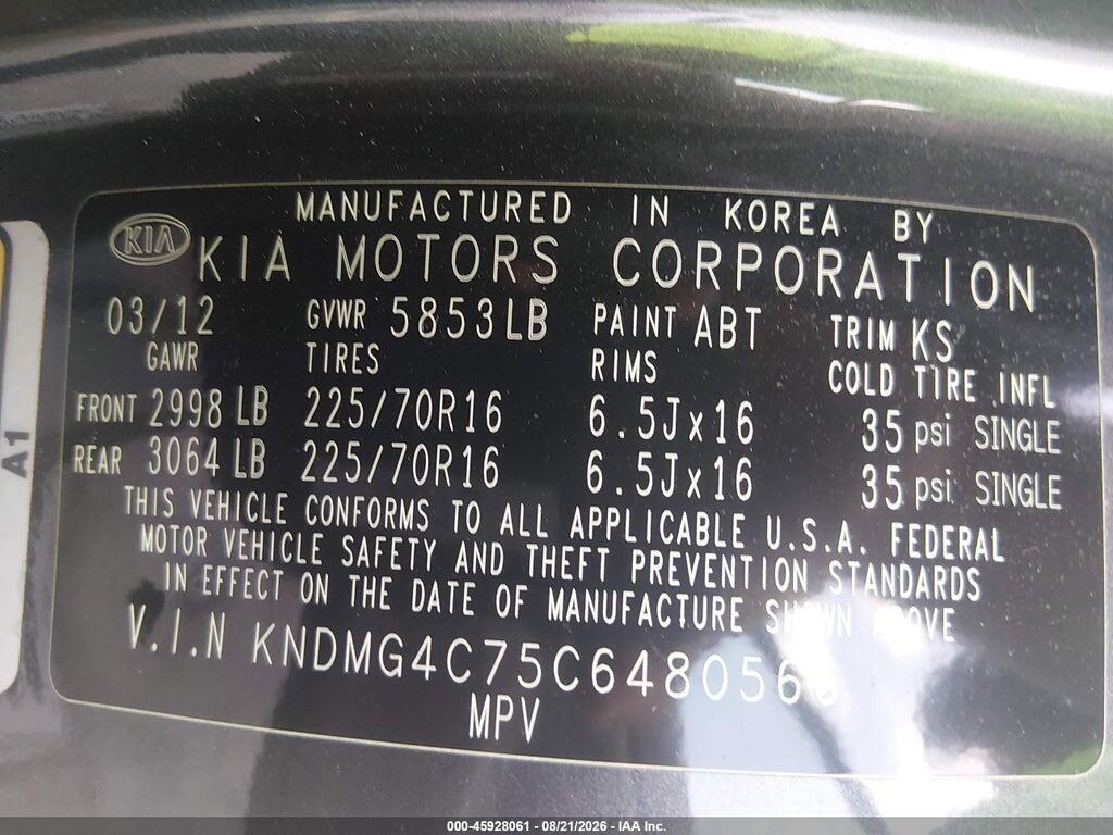 KNDMG4C75C6480566 2012 KIA SEDONA photo no. 9